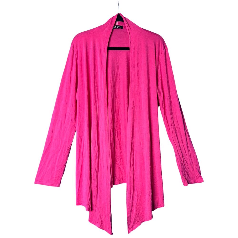 Womens Vibrant Hot Pink Open Front Cardigan Sz XL Draped Soft Layering Lagenlook